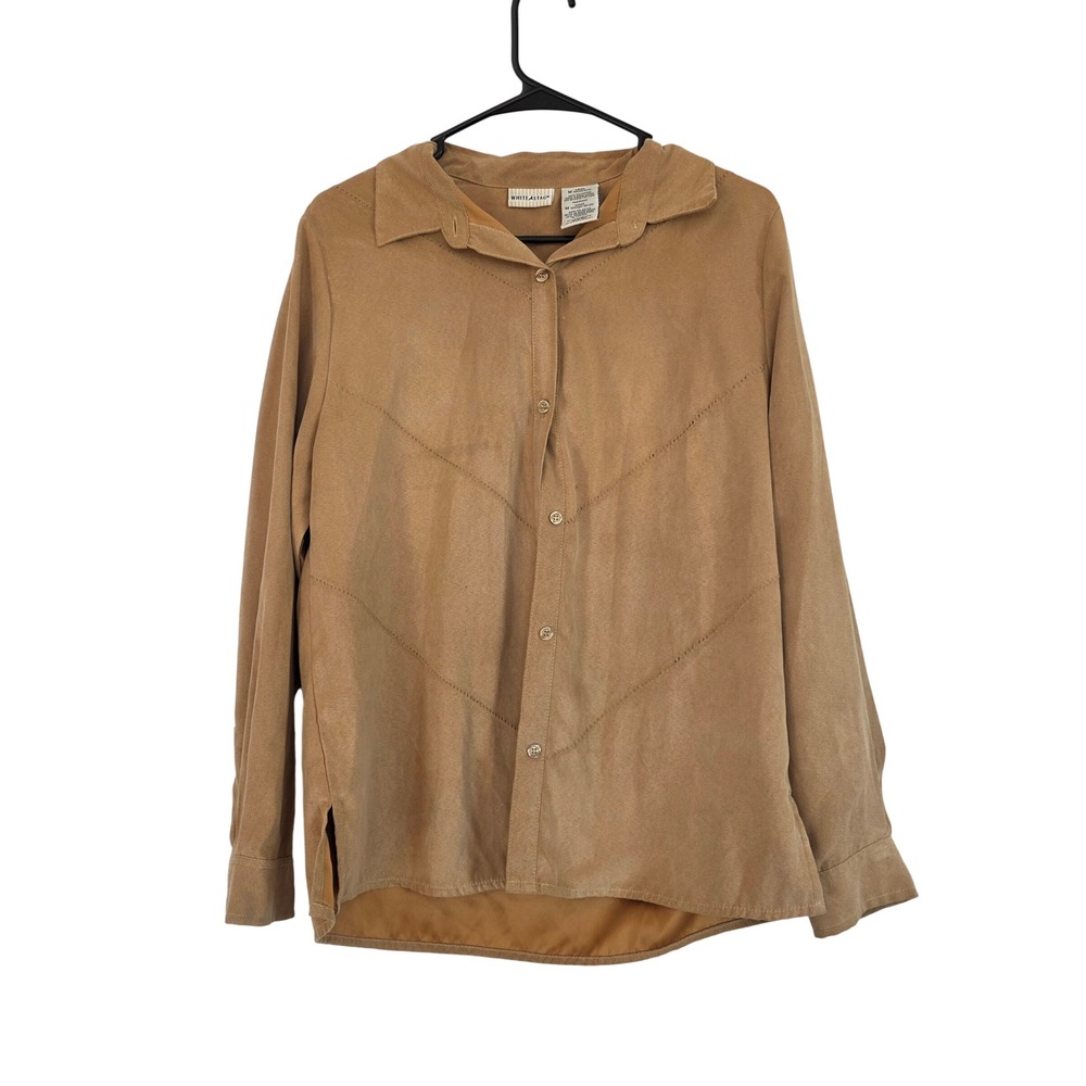 White Stag Tan Faux Suede Button Down Shirt Chevron Stitch Western Womens Medium